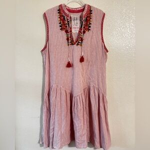 Johnny Was Pink Striped Embroidered dress Sz XL